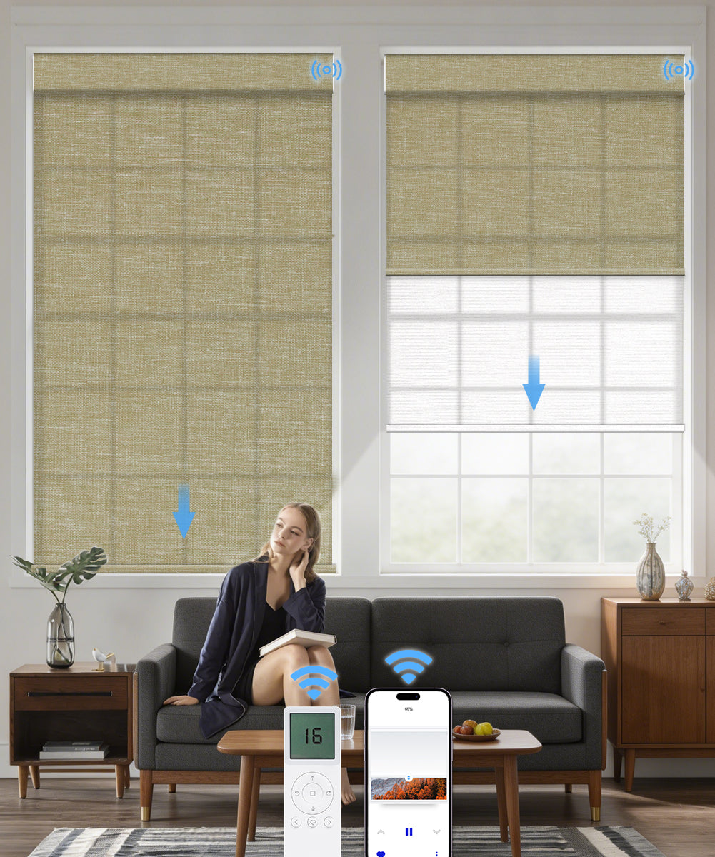Motorized Dual Roller Shades, Light Filtering & Sheer