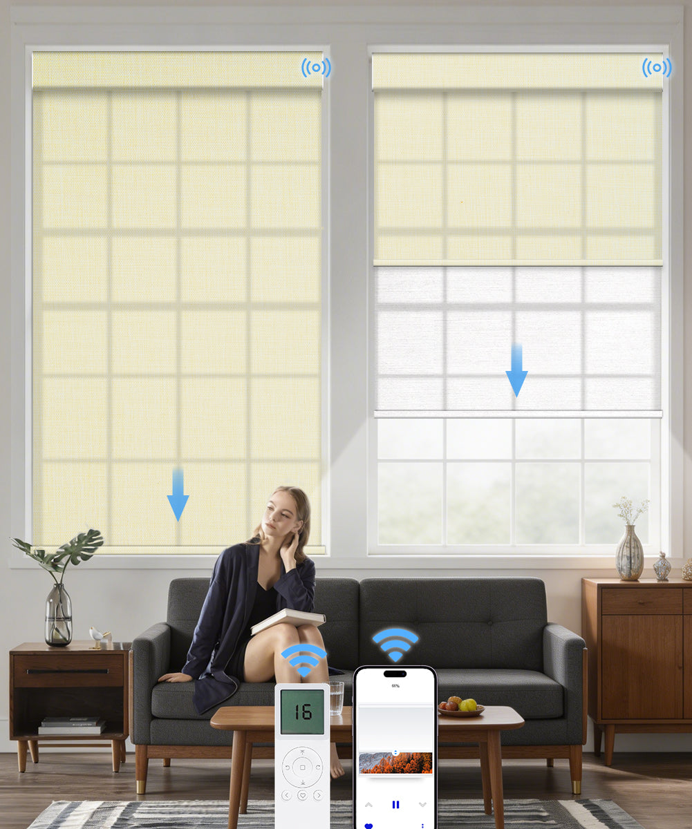 Motorized Dual Roller Shades, Light Filtering & Sheer