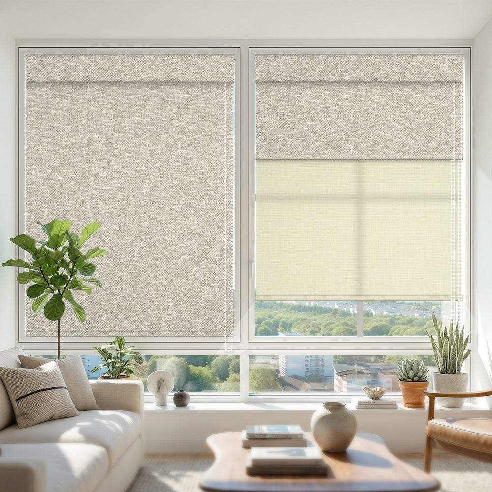 Manual Corded Dual Roller Shades, Blackout & Light Filtering