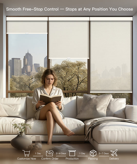 手動コードレス光透過防火ローラーシェード