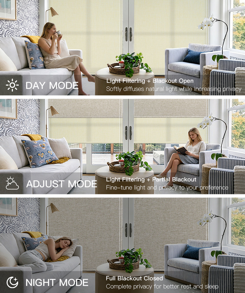 Manual Corded Dual Roller Shades, Blackout & Light Filtering