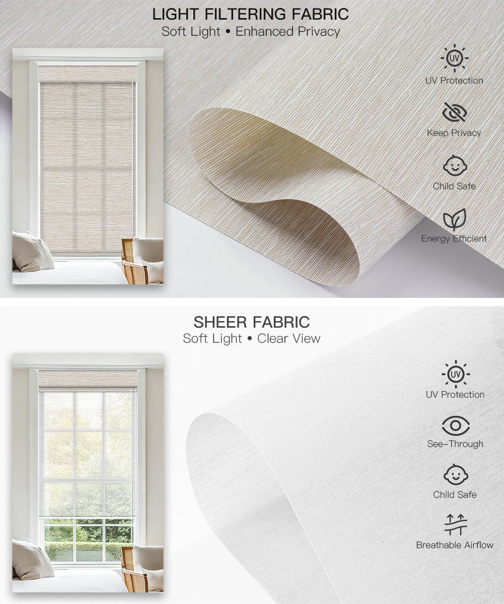 Manual Corded Dual Roller Shades, Light Filtering & Sheer