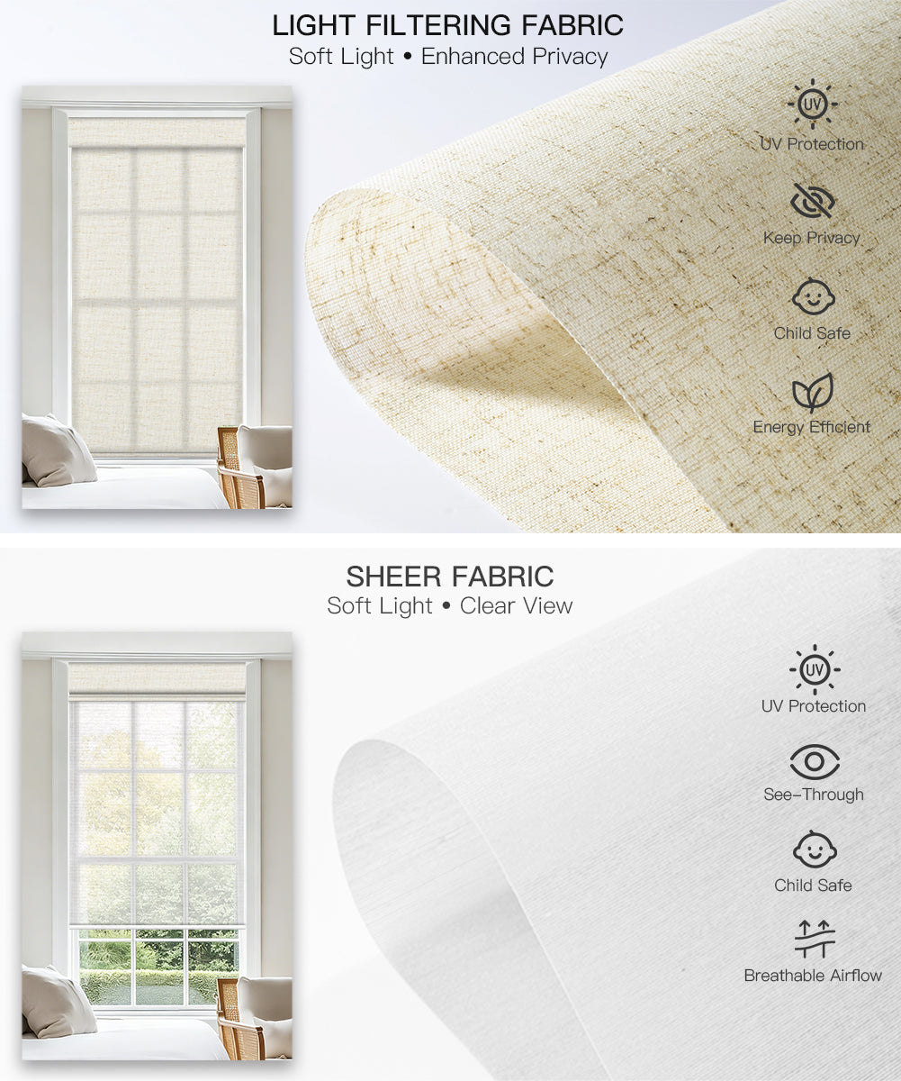 Motorized Dual Roller Shades, Light Filtering & Sheer