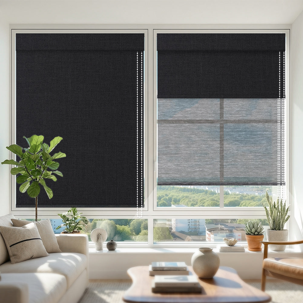Manual Corded Dual Roller Shades, Blackout & Sheer, Custom Size