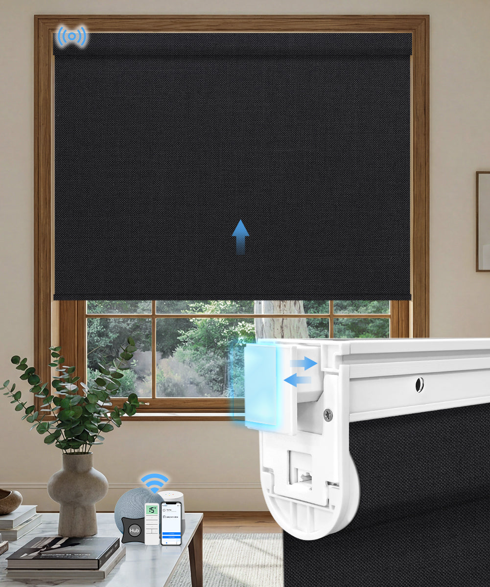 No-drill Motorized Blackout Roller Shade - Fabric Black