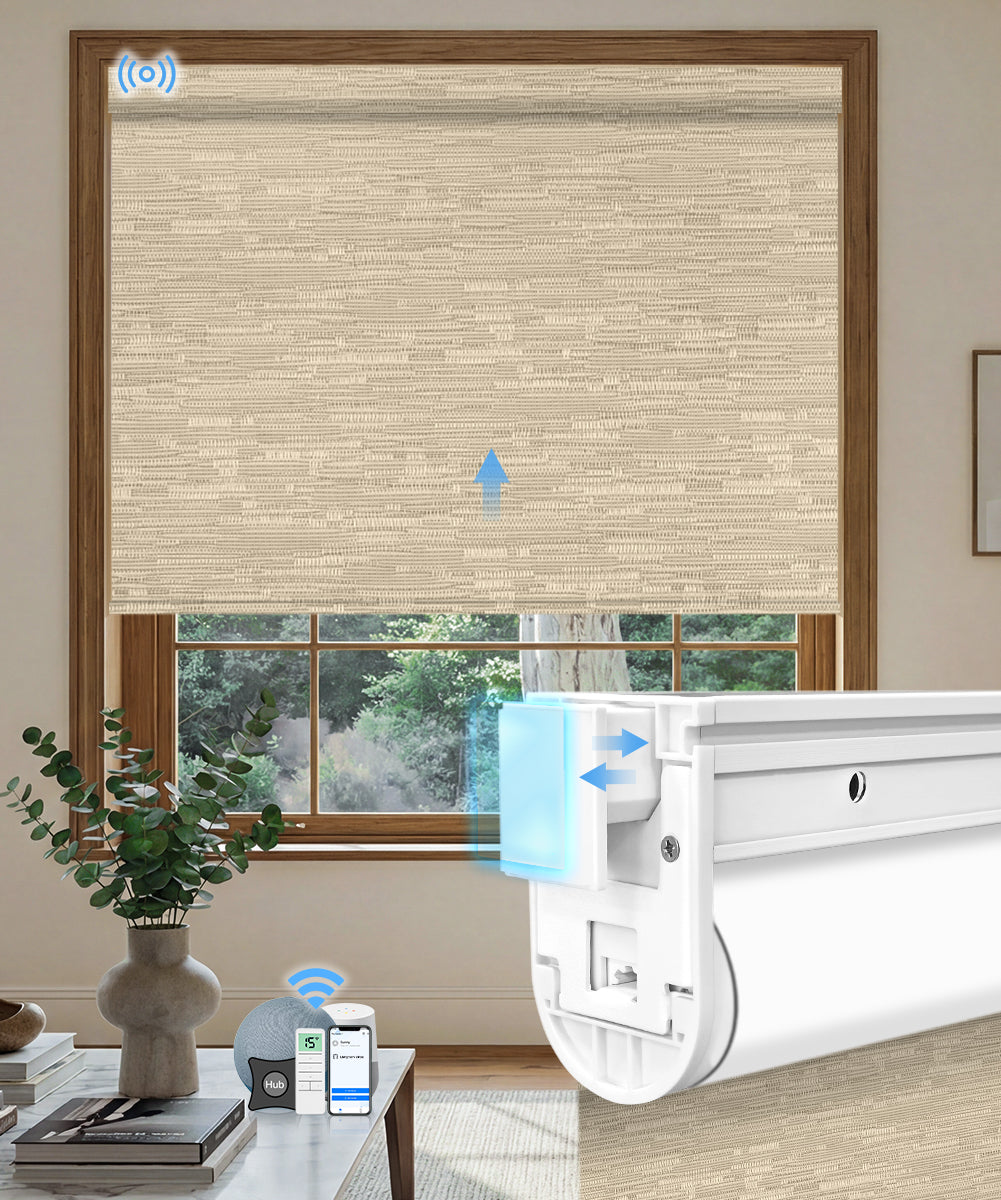 No-drill Motorized Blackout Roller Shade - Texture Dark Coffee