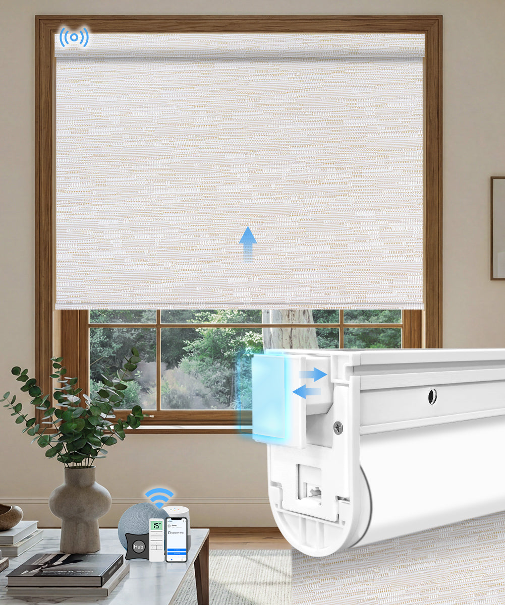 No-drill Motorized Blackout Roller Shade - Texture Light Coffee