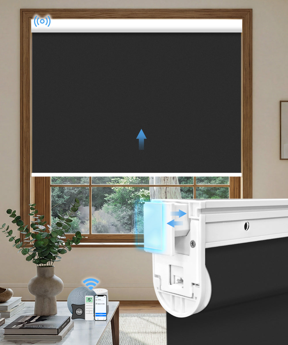 No-drill Motorized Blackout Roller Shade - Vinyl Black