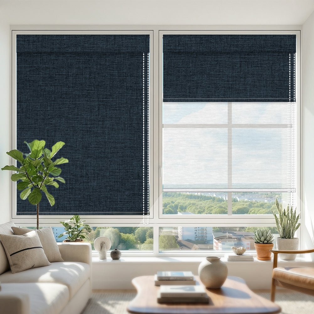 Manual Corded Dual Roller Shades, Blackout & Sheer, Custom Size