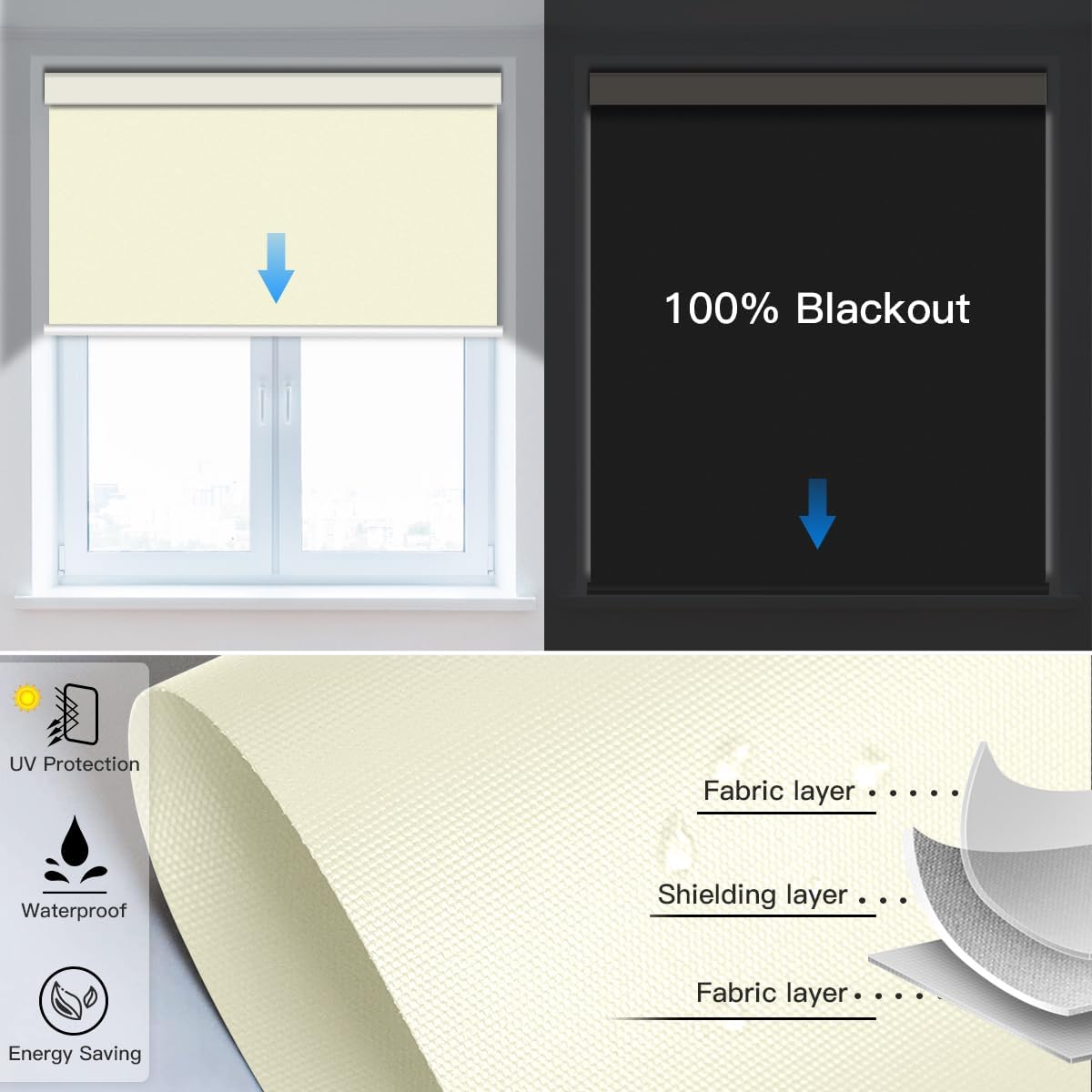 Motorized Blackout Roller Shade - Vinyl Fabric - Tokblind official