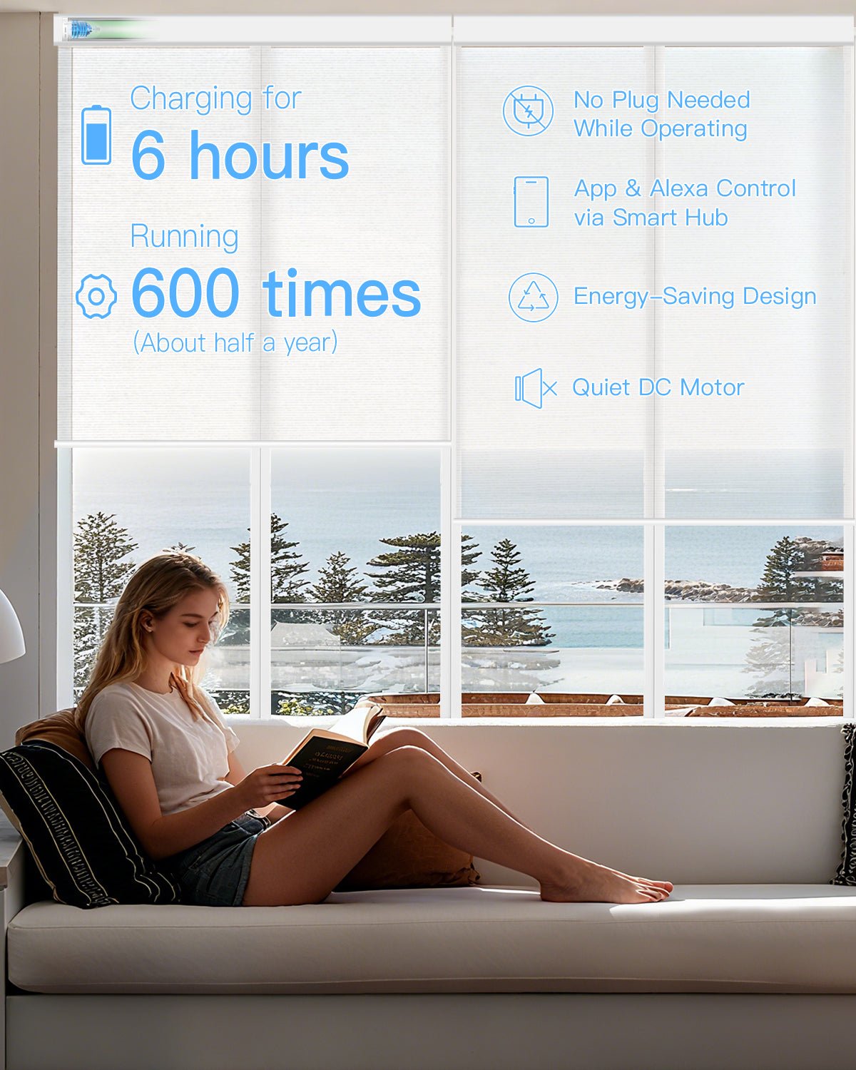 Motorized Light Filtering Roller Shades - Sheer White - Tokblind official